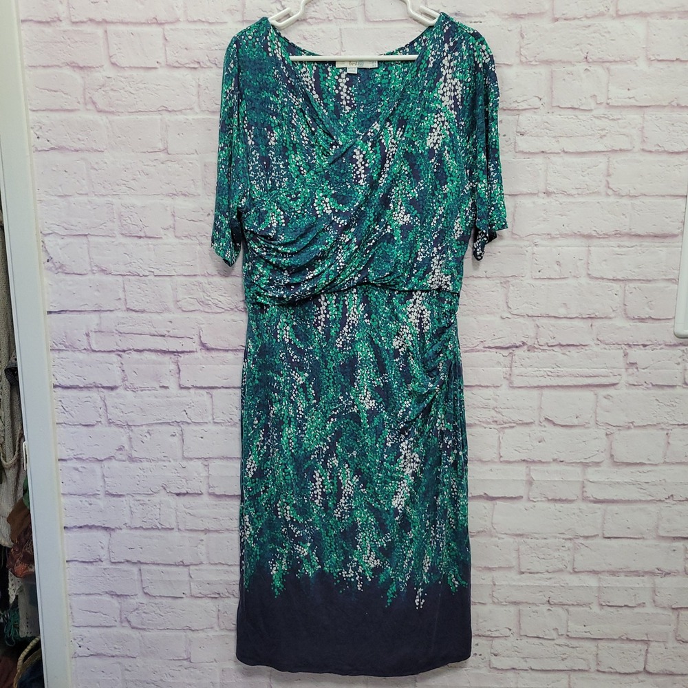 Boden Rita Ruched Abstract Dot Faux Wrap Dress 16L Preppy Casual Chic Workwear